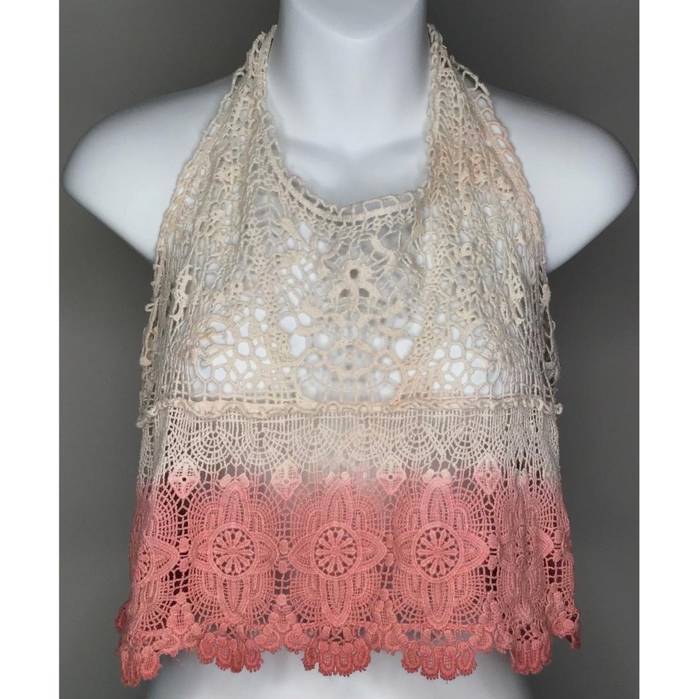 American Eagle Boho Crochet Ombre Halter Crop Top Size M Open Knit Festival - Picture 7 of 8